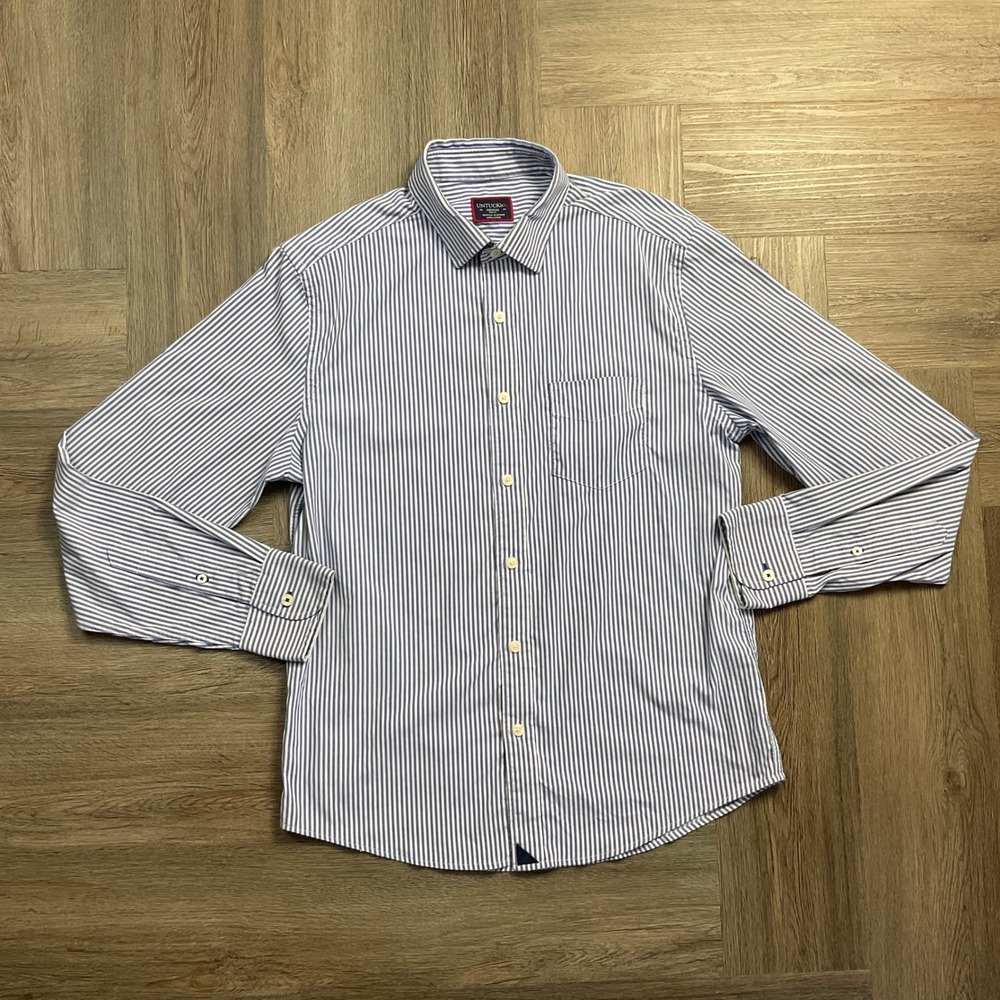 UNTUCKit Terzolo Slim Fit Striped Performance Shirt Mens Medium Blue White